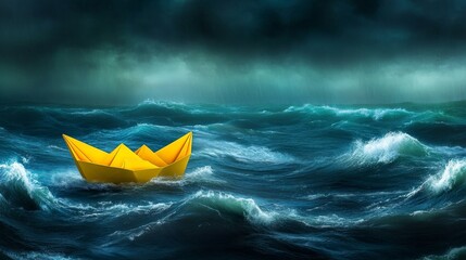 This paper boat floating on the ocean water has a theme of freedom. Tourists can sail along a river, lake, see waves, be brave, resilient, hopeful, and fragile.