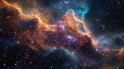 Obraz premium Cosmic Nebula with Interconnected Stars and Galaxies