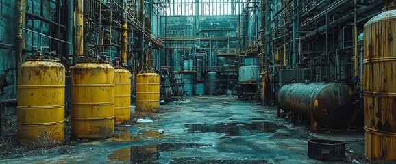 Abandoned Industrial Facility with Yellow Tanks