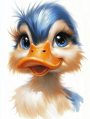 Obraz premium Close-Up of a Cartoon Duck with Big Eyes and a Playful Expression 