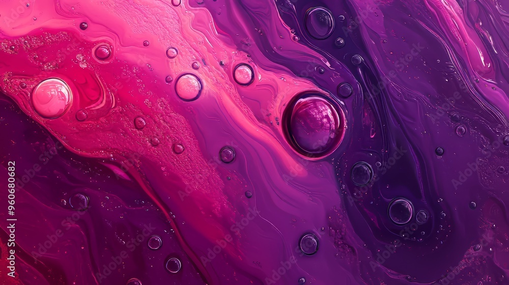 Poster in this abstract liquid swirl background illustration, pink and purpled gradient waves flow in a cur