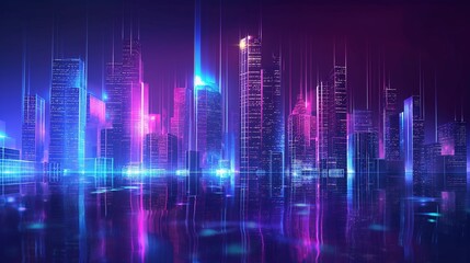 Fototapeta premium background with A dark cityscape with glowing neon lights and tall buildings