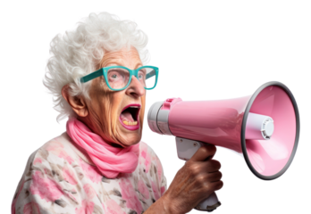 PNG Megaphone shouting adult woman.