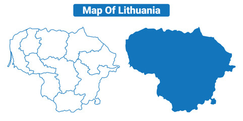 Lithuania simple flat vector map outline style illustration set