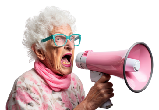PNG Megaphone shouting adult woman.
