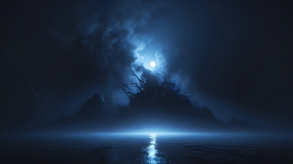 Obraz premium Mysterious Moonlight Over a Dark and Silhouetted Island