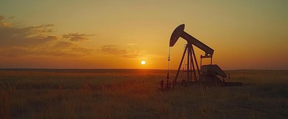 Oil Pump at Sunset in the Field