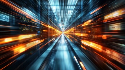 Information traveling through cloud computing systems, internet infrastructure rooms, cybersecurity, telecommunication clusters, rack hardware technologies.