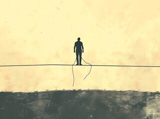 Balancing Act: A person or object precariously balanced on a tightrope or edge