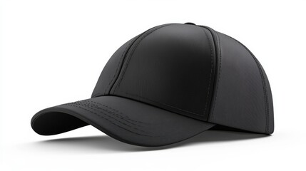 Fototapeta premium An isolated black blank baseball cap hat mockup isolated on a transparent background. Front view fashion object, headwear merchandise apparel collection.