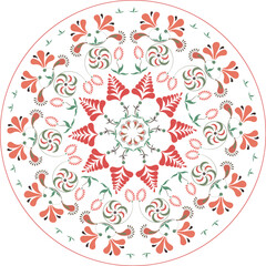 Abstract colored circle of flowers and leaves.