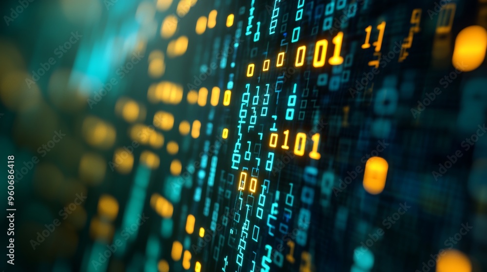 Poster matrix wall with numbers and letters. virtual internet network program, digits, coding, cyberspace, 