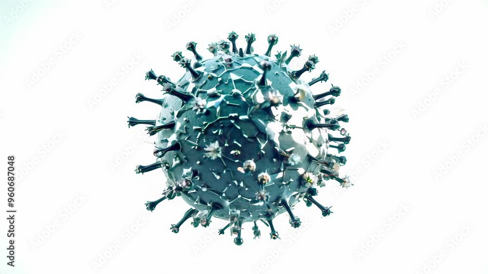 Poster close-up view of a virus particle with detailed surface structure. concept of healthcare, infectious