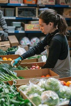 Food Rescuing Initiatives, Volunteer collecting surplus food from market for redistribution