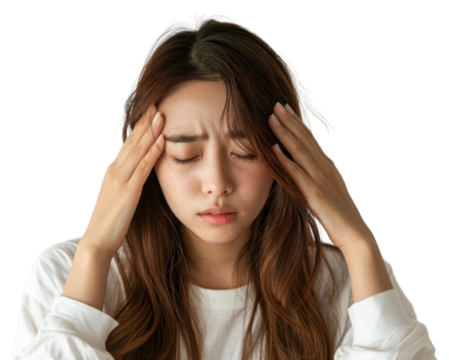 PNG  Woman experiencing headache stress pain - Powered by Adobe