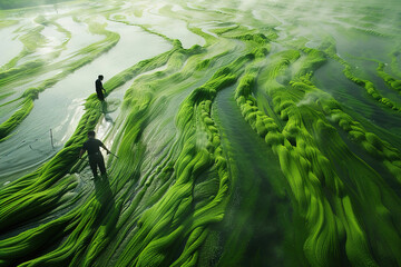 Algae Farming, Farmers cultivating algae for biofuel and nutritional products