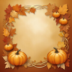 Autumn-Themed Frame with Leaves and Pumpkins