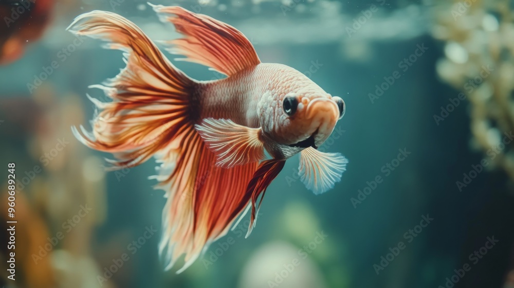 Aufkleber close-up of a betta fish with a mesmerizing array of colors and delicate fins, swimming elegantly th