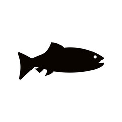 Vector illustration of fresh salmon sea fish solid black. For menu, label, recipe, product packaging. Seafood design element. Grayling, chum. For action promotion and advertising. Caviar. EPS 10