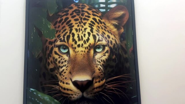 quadro moderno de leopardo em parede de casa 