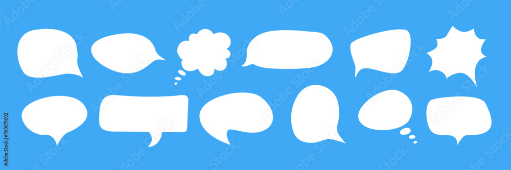 Poster doodle speech bubble set. white text clouds collection. talk bubbles icon. text box frame background