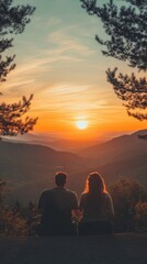 Romantic Sunset View Over Mountains