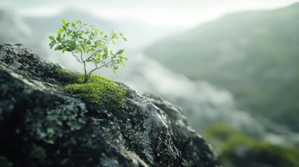 A Tiny Tree Surviving on a Rocky Mountainside