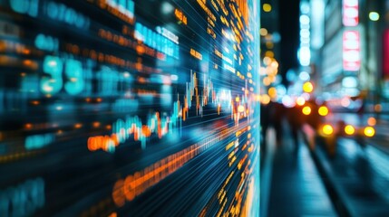 Stock Market Data Display at Night