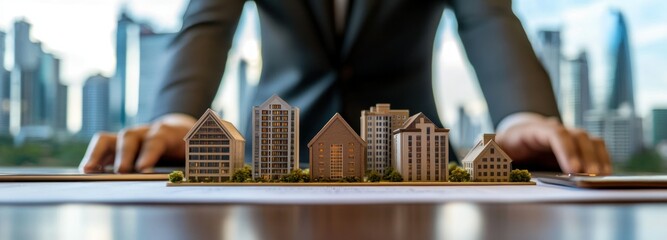 Businessperson Presenting a Model of an Apartment Complex