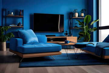 Modern interior living room with sofa, coffee table and lcd tv	