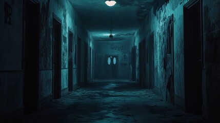 Fototapeta premium A Dark and Creepy Hallway in an Abandoned Building