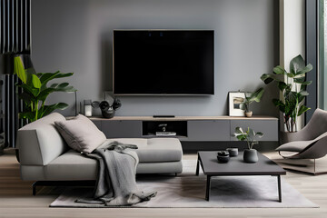 Modern interior living room with sofa, coffee table and lcd tv	