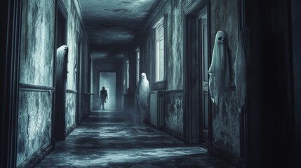 Fototapeta premium A Haunting Encounter in a Decaying Hallway