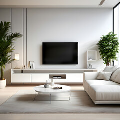 Modern interior living room with sofa, coffee table and lcd tv	