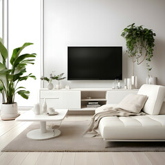 Modern interior living room with sofa, coffee table and lcd tv	