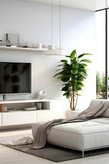 Modern interior living room with sofa, coffee table and lcd tv	