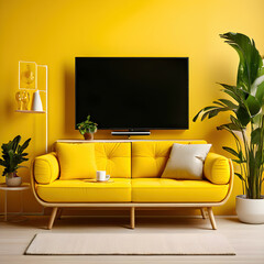 Modern interior living room with sofa, coffee table and lcd tv	
