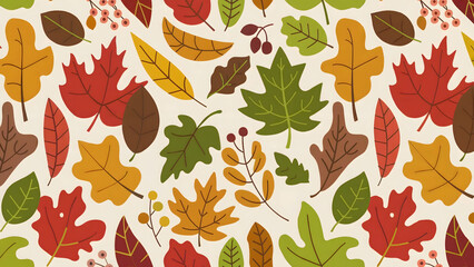 Colorful Autumn Leaves Pattern: A Vibrant Illustration with Reds, Yellows, Greens, and Browns