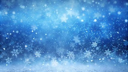 Obraz premium Delicate snowflakes falling on a blue winter background for seasonal decoration
