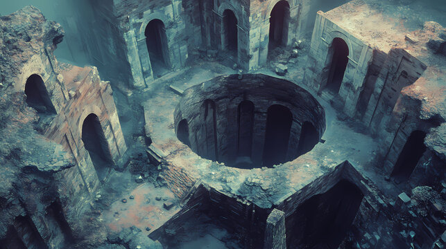 Generative ai illustration of ancient cistern ruins. Ancient Ruins. Illustration