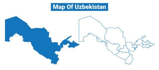 Uzbekistan simple flat vector map outline style illustration set