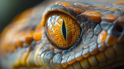 Fototapeta premium snake eye pupil, reptile head animal close up, shed skin, venomous poisonous, black white brown, anaconda iris, wild poison predator, jungle wildlife background wallpaper