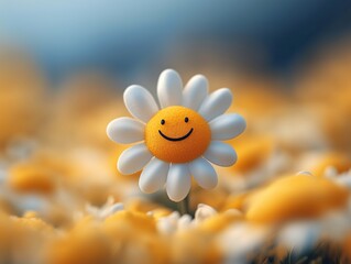 A cute little daisy flower with a smiley face in the center
