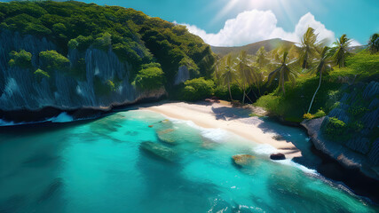 beautiful islands with turquoise water, lush green forest  and rocky cliffs