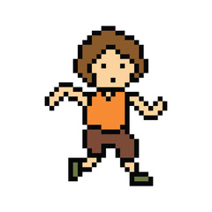 Cute pixel cartoon 8bit character man run or running jog cardio lifestyle for decoration life style 8 bit male boy jog marathon exercise png vector.