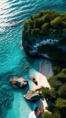 beautiful islands with turquoise water, lush green forest  and rocky cliffs