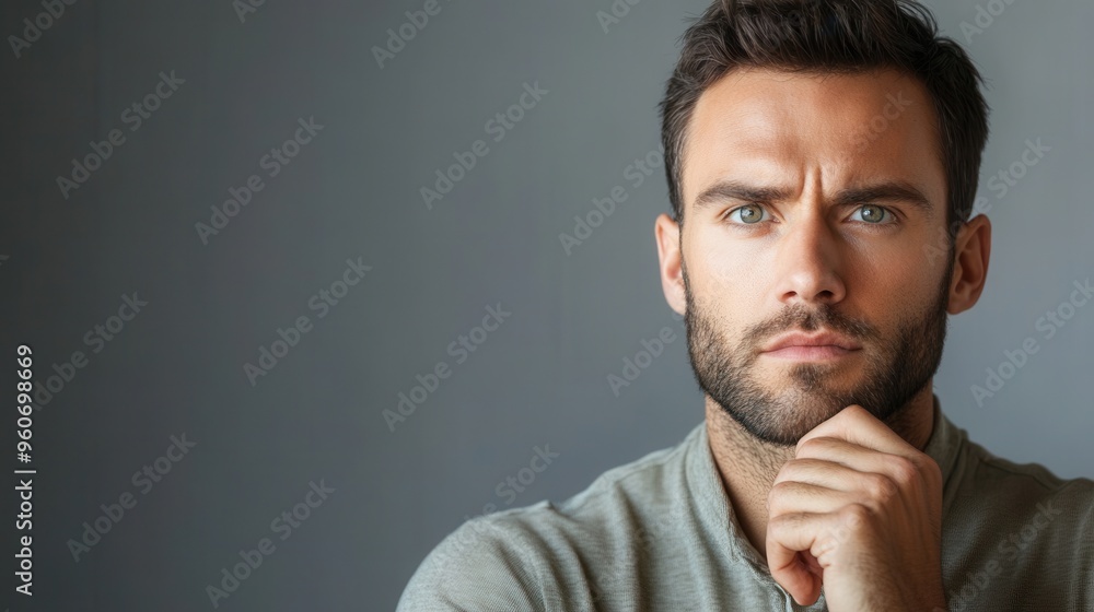 Aufkleber the man is deep in thought, reflecting on complex ideas in a minimalist environment that emphasizes 