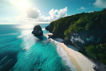 beautiful islands with turquoise water, lush green forest  and rocky cliffs