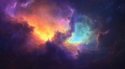 Cosmic Nebula with Vibrant Colors and Starry Sky