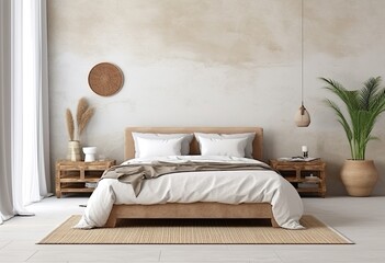 Home mockup, simple cozy Coastal bedroom interior background, 3d rende